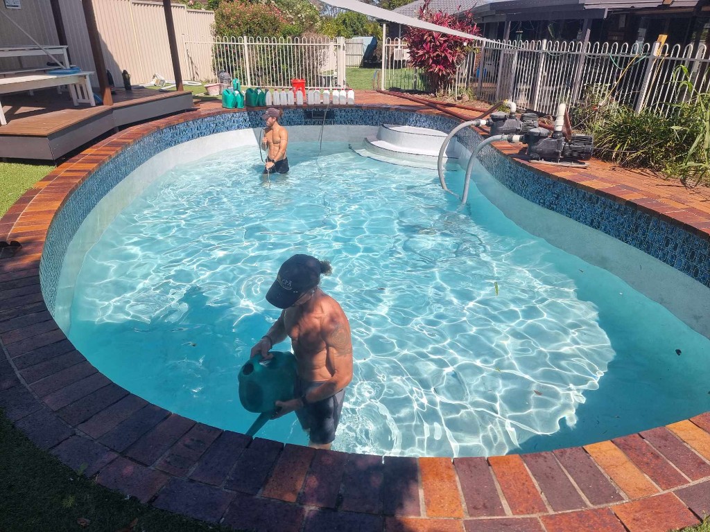 Acid wash in progress — pool being treated