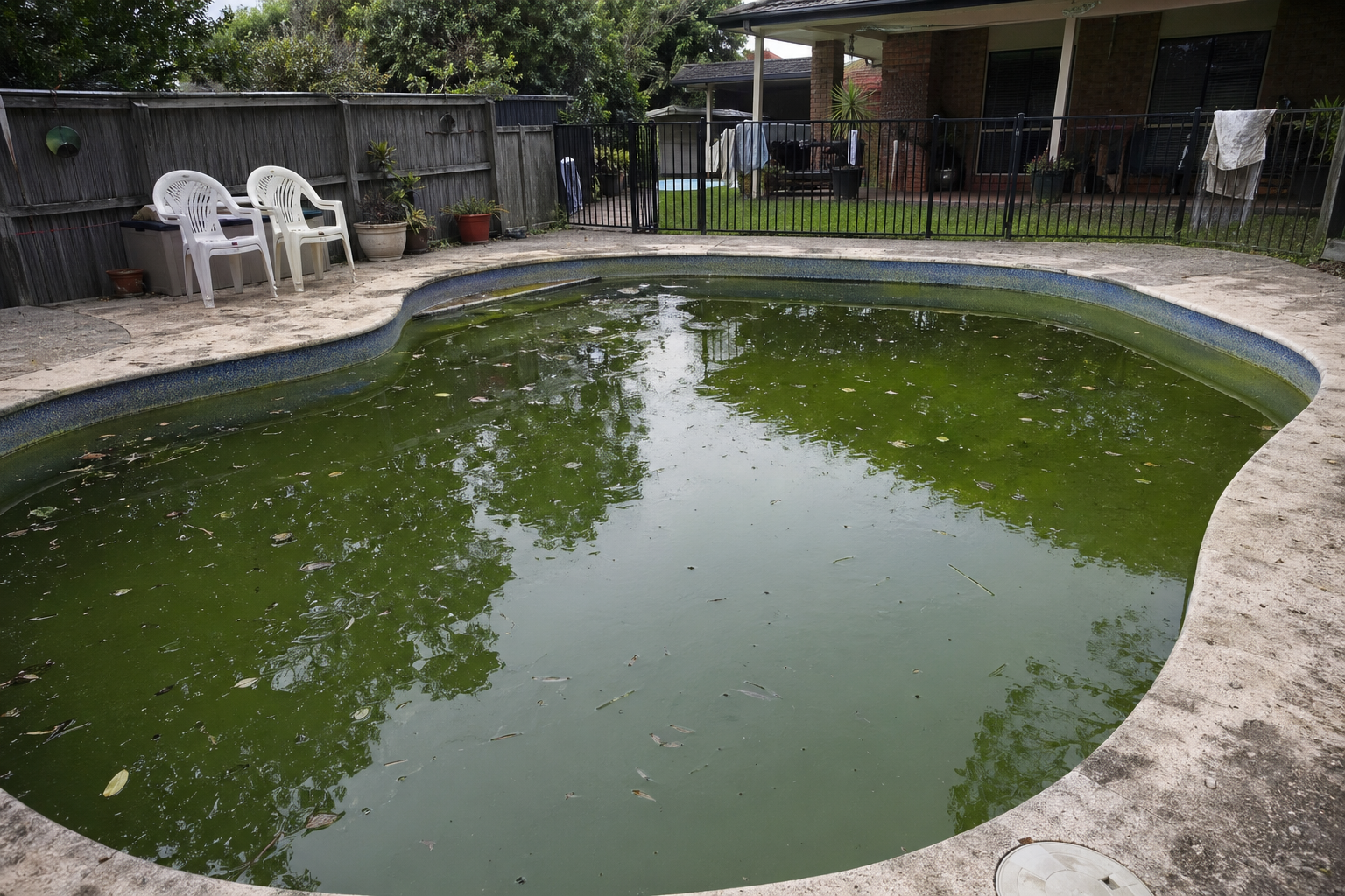 Green pool before treatment